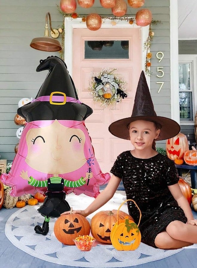 Atpata Funky 40-Inch Cute Smiling Witch Foil Balloon with Pink Hair & Witch Hat - Halloween Party Decoration, Spooky Home Decor, Giant Inflatable Witch for Trick-or-Treat Events & Themed Parties - Image 4